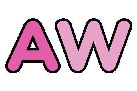 The Word Aw Is Written In Pink Letters With A Black Outline Sticker