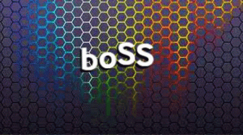 The Word Boss Is On A Honeycomb Pattern Background GIF