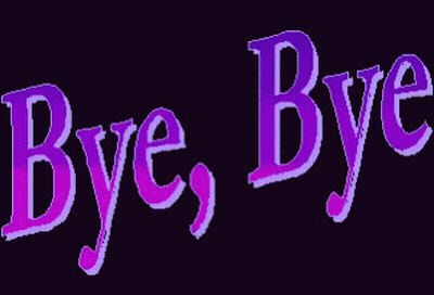 The Word Bye Bye Is Written In Purple And Blue On A Black Background GIF