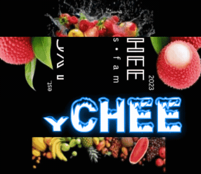 The Word Cheee Is On A Black Background With Fruit In The Background GIF