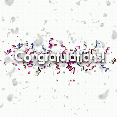 The Word Congratulations Is Surrounded By Confetti And Ribbons GIF
