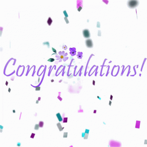 The Word Congratulations Is Surrounded By Purple Confetti GIF