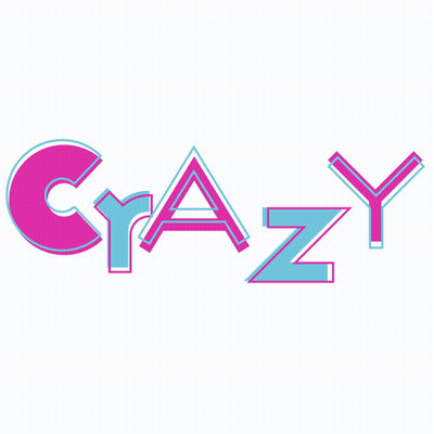 The Word Crazy Is Written In Pink And Blue GIF