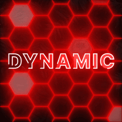 The Word Dynamic Is On A Red Background With Hexagons GIF