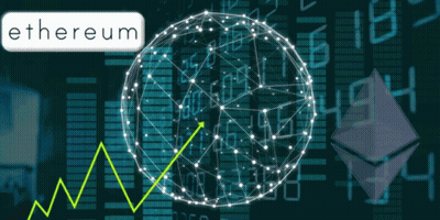The Word Ethereum Is On A Blue Background With A Graph GIF