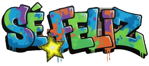 The Word Feliz Is Written In Colorful Graffiti With A Star Sticker