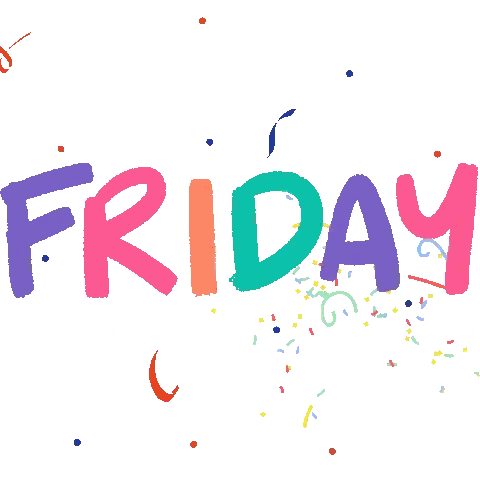 The Word Friday Is Surrounded By Confetti And Ribbons Sticker