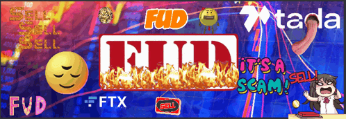 The Word Fud Is On A Blue Background Surrounded By Other Words GIF