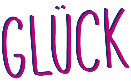 The Word Glück Is Written In Yellow And Blue Sticker