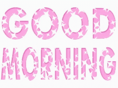 The Word Good Morning Is Written In Pink Letters With Pink Stars . GIF