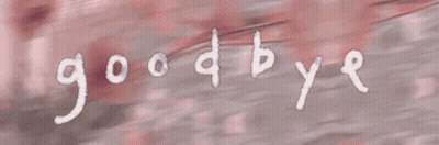 The Word Goodbye Is Written In White Letters On A Pink Background With A Building In The Background . GIF