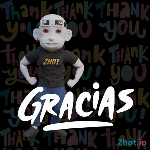 The Word Gracias Is On A Black Background With A Cartoon Character GIF