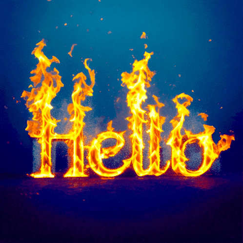 The Word Hello Is Made Of Flames On A Blue Background GIF