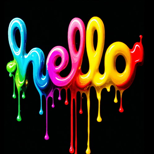The Word Hello Is Written In A Rainbow Of Colors On A Black Background GIF