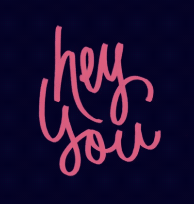 The Word Hey You Is Written In Pink On A Dark Background GIF