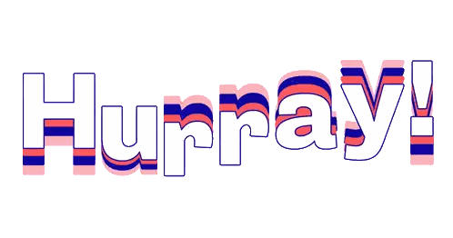 The Word Hurray Is Written In Blue And Pink Letters Sticker
