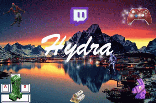 The Word Hydra Is On A Poster With A Mountain In The Background GIF