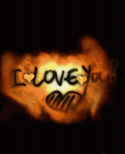 The Word I Love You Is Written On A Fire Background GIF