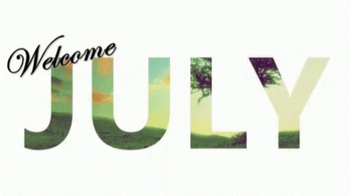 The Word July Is Surrounded By Fireworks And The Words Welcome July GIF