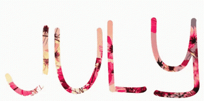 The Word July Is Written With A Picture Of A Beach Behind It GIF