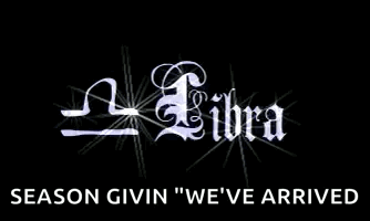 The Word Libra Is On A Black Background With A Star . GIF