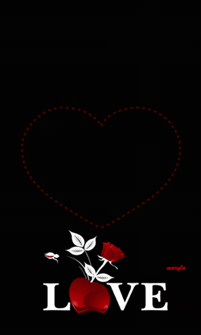 The Word Love Is On A Black Background With Red Hearts And Roses GIF