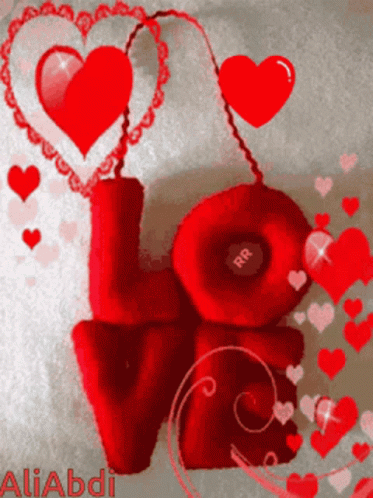 The Word Love Is Surrounded By Hearts And The Name Aliabdi GIF