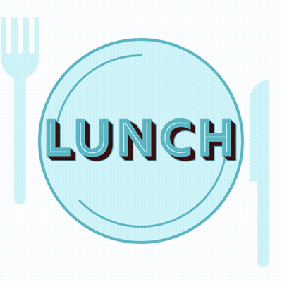 The Word Lunch Is On A Blue Plate With A Fork And Knife GIF