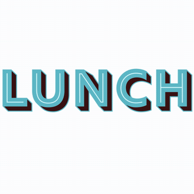 The Word Lunch Is Written In Blue And Black GIF