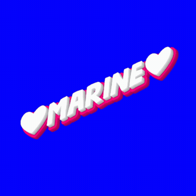 The Word Marine Is On A Blue Background With Two Hearts GIF