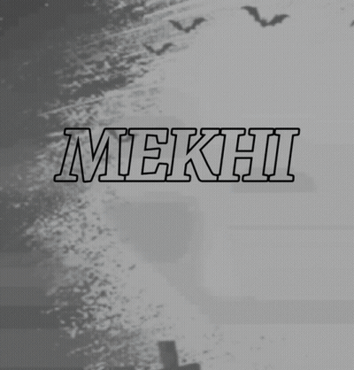 The Word Mekhi Is On A Black Background With Bats GIF