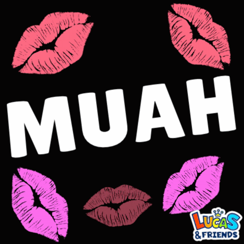 The Word Muah Is Surrounded By Pink And Red Lips GIF