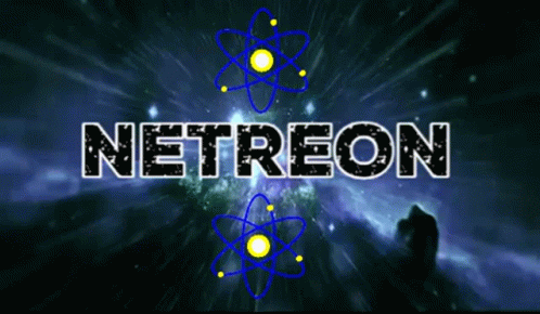 The Word Netreon Is On A Purple Background With Atoms GIF