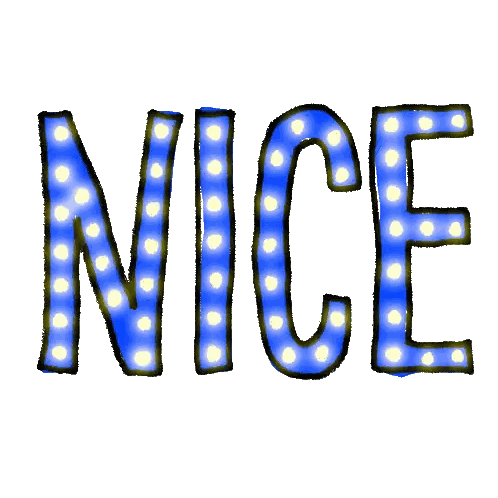 The Word Nice Is Displayed In Blue And Yellow Lights Sticker