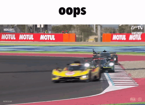 The Word Oops Is On The Bottom Of A Picture Of A Race Track GIF