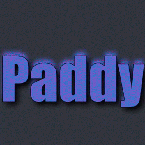 The Word Paddy Is Displayed In Blue On A Dark Background GIF