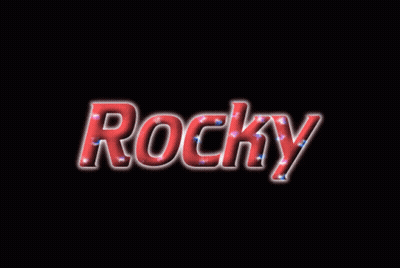 The Word Rocky Is Glowing In Red And Blue On A Black Background GIF