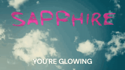 The Word Sapphire Is Written In Pink On A Blue Background GIF