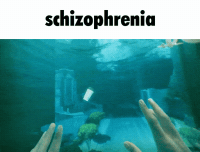The Word Schizophrenia Is Above A Picture Of A Person Swimming In The Ocean GIF