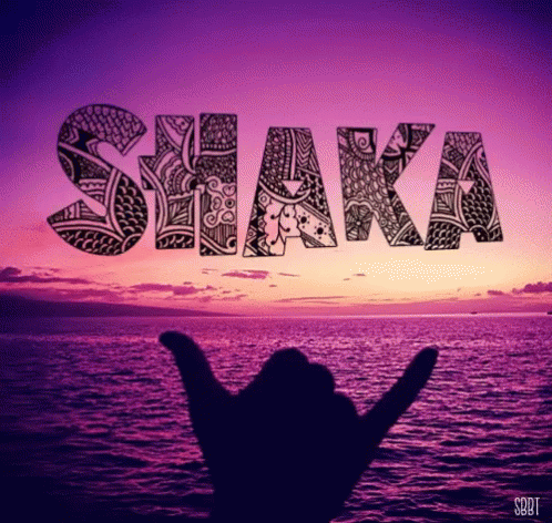 The Word Shaka Is On A Sunset Background GIF