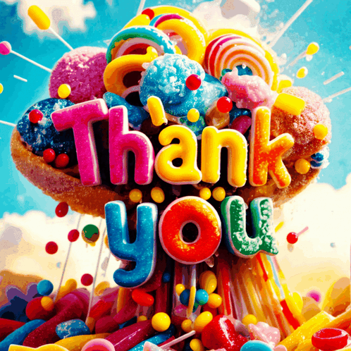 The Word Thank You Is Surrounded By Candy GIF