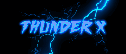 The Word Thunder X Is Surrounded By Blue Lightning Bolts GIF