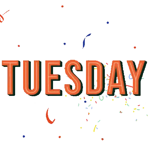The Word Tuesday Is Surrounded By Confetti And Sprinkles Sticker
