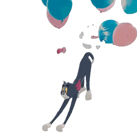 The Word Uh-Oh Is Surrounded By Balloons And A Cartoon Cat Sticker