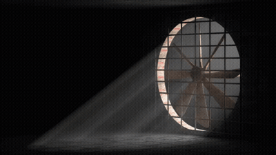 The Word Ventilation Is On A Black Background With A Window GIF