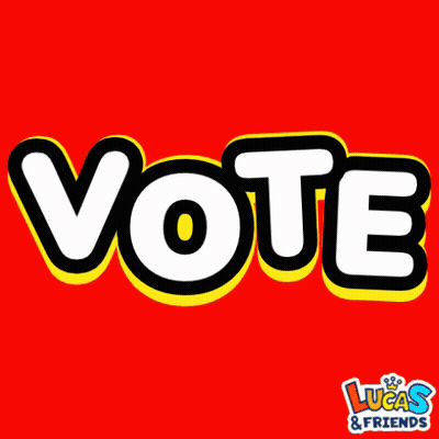 The Word Vote Is On A Red Background With Polka Dots GIF