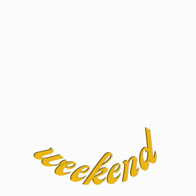 The Word Weekend Is On A White Background With A Yellow Icon GIF