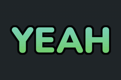 The Word Yeah Is Written In Green On A Dark Background GIF
