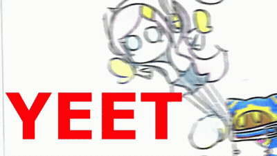The Word Yeet Is On A White Background With A Drawing Of A Person GIF