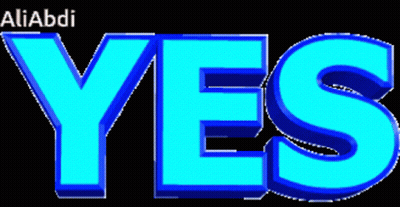 The Word Yes Is Displayed In Bright Blue Letters On A Black Background GIF